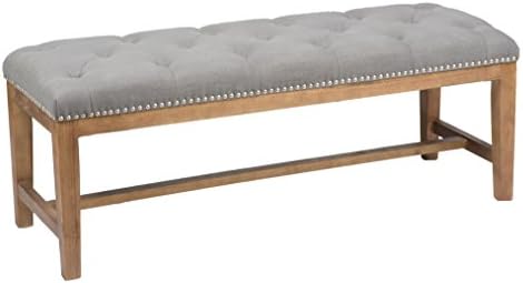 Kosas Home PL14423 Aureli Tufted Bench, Grey Upholstery/Natural Legs