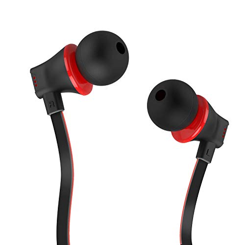 Earbuds with Microphone, Vogek Bass in-Ear Headphones Earphones with S/M/L Earbuds and Built-in Mic, Phone Control for Apple iPhone, Samsung, Android Phone and More (Red-Gray)