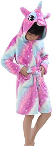 Chicone Kid's Coral Fleece Unicorn Hooded Bathrobe Fluffy Sleep Robe Boys Girls