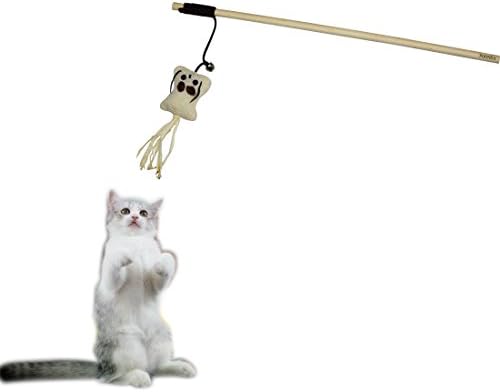 FOONEA Wooden Cat Catcher Teaser Wand With Bell, Exerciser For Cat and Kitten Cat Toy Interactive, Cat Wand