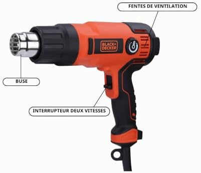 KX2200K-QS Décapeur Thermique Filaire - 360 à 720 L D'air/min - Fourni en Coffret avec 4 Buses, 1 Grattoir, 1 Poignée Grattoir et 2 Têtes de Grattoir 2200W, Orange