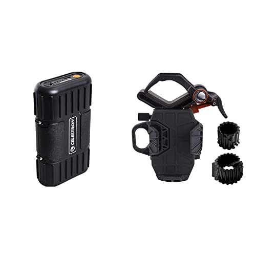 Celestron - PowerTank Lithium LT Telescope Battery – Rechargeable Portable 12V Power Supply for Computerized Telescopes - 8 Hour capacity/73.3 Wh - 1 USB Ports & NexYZ 3-Axis Smartphone Adapter