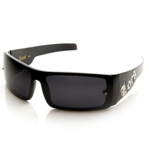Locs - Locs Eyewear One-Piece Shield Hardcore Shades OG Gangsta Dark Lens Sunglasses (Black)