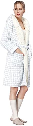 Florentina Women's Soft Hooded Robe, Blue 3D Fleece Fabric with Cream Hood Lining