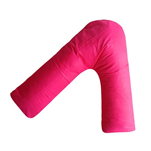 Pregnant Women's Sleeping Pillow,SIN+MON 100% Cotton Count Soild Envelope Style V Shaped Pillow Boomerang Nursing Pillow Cushion Bed Pillow Contoured Neck Back Support Pillow (Hot Pink)
