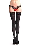 Black Luxurious Hold Ups With Floral Silicon Lace 60 Den - Hold Ups