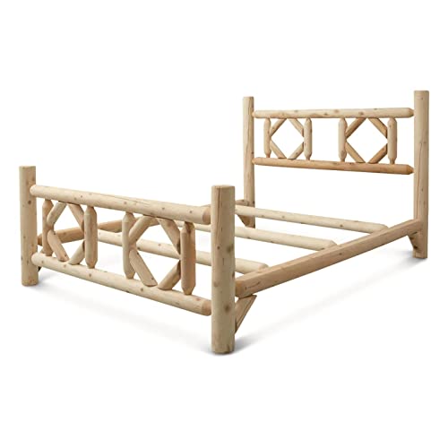 CASTLECREEK Diamond Cedar Log Bed Frame, Rustic Natural Wood King Bed