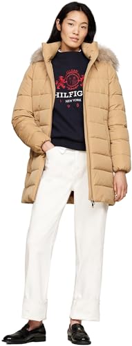 Tommy Hilfiger Dames HERITAGE DOWN TYRA JAS MET FUR WW0WW43234, Puffer Coat, Khaki, XXS, Kaki (Klassiek Kaki), XXS