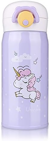 Kids Water Bottle Unicorn Stainless Steel Thermos Insulated Leak Proof Vacuum Cup Flask for Kids Unicorn Gift for Girls(Purple, 12oz)