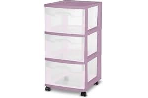 3‑Drawer Plastic Storage Cart with Wheels – Purple, Clear Drawers & Ergonomic Handles