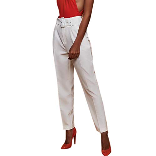 Botrong Pants for Women, Solid High Waisted Loose Pencil Pants Stretch Long Trousers with Pockets White