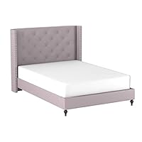 Life Home Premiere Classics Cloth Light Grey Silver Linen 51" Tall Headboard Platform Bed with Slats Queen - Complete Bed 5 Year Warranty Included