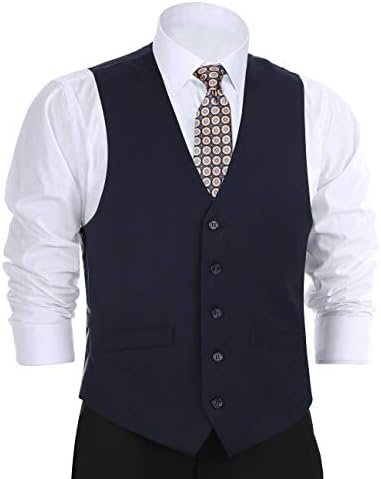 CHAMA Men's Formal Suit Vest Business Vest Dress Vest Waistcoat 5 Button Regular Fit