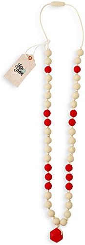 Fox and Finn 'Avery' Silicone Teething Necklace for Babies | Safety Knotted Silk Rope | Does Not Pull Out Hair | 15 Inch Drop (raspberry sherbet)
