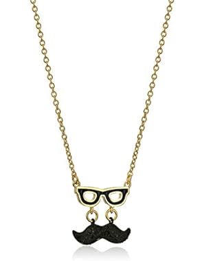 Mustache Mini Black/Multi-Colored Pendant Necklace, 17