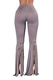 COCOLEGGINGS Womens Eyelet Strappy Lace Up Back Palazzo Bell Bottom Pants