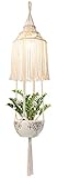 Mkono Macrame Plant Hanger Indoor Lantern with Hanging Planter Pendant Light Shade Cotton Rope Boho Home Decor, 51 Inch (NO Light Included)