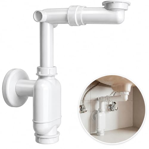 M. ROSENFELD HOME Flexible Siphon Washbasin G 1 1/4 Inch x 32-50 mm Extendible 320-900 mm with High-Quality Aluminium Nut - 100% Waterproof, Odour Protection, Easy Assembly, Universal Fit