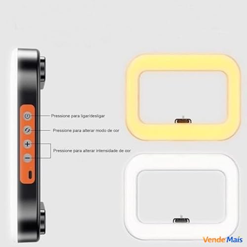 Ring Light LED Portátil com Suporte para Celular Universal e Controle de Luz Fria Quente e Neutra I Iluminador para Selfie Vídeo Foto Maquiagem e Gravação I Vende Mais