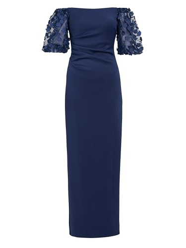 Gina Bacconi Women's Shoulder Floral Sleeve Maxi Dress Cocktail, Navy, 10