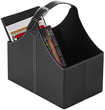 QYSZYG Desktop Magazine Basket Leather Storage Basket, Foldable Design for Easy Storage, Black Storage Basket