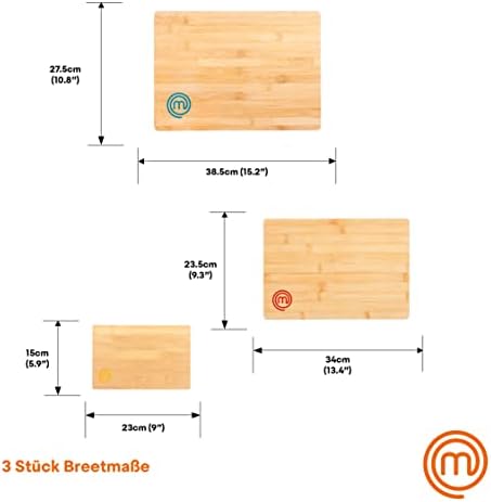 Schneidebretter Holz, Schneidebretter Bambus, 38cm x 27,5cm / 34cm x 23,5cm / 23cm x 15cm, Holzbretter (Groß, Mittel und Klein), Farbkodiert Bretter Kuche, Natural Bamboo