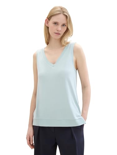 TOM TAILOR Damen Basic Tanktop mit gerippten Details, dusty mint blue, S