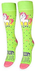 FREAKER Feet, Unisex Casual Dress Fun Colorful Cotton Crew Socks, Unicorn on the Cob Rainbow Corn