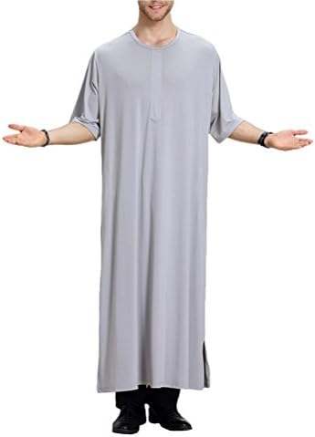 Zhuhaitf Mens Muslim Thobe Short Sleeve Crew Neck Arabic Arab Dubai Dress Robe