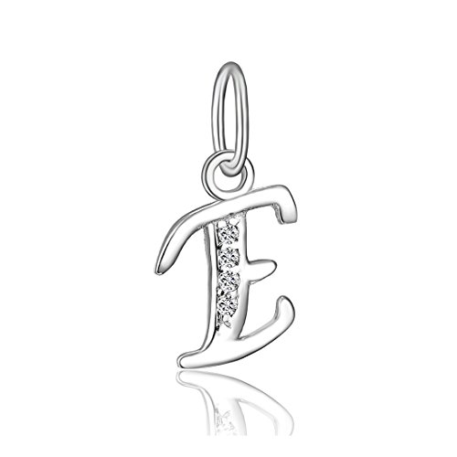 BORUO 925 Sterling Silver Cubic Zirconia A-Z Initial Letters Alphabet Dangling Charms Pendant (Letter-E)