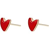 Cute Red Enamel Heart Small Stud Earrings for Women Teen Sensitive Ear Dainty Cute Full Hearts Love Huggie Studs Stainless Steel Hypoallergenic Fashion Jewelry