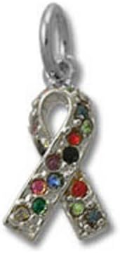 Autism Awareness Ribbon Swarovski Crystal Sterling Silver Charm Pendant