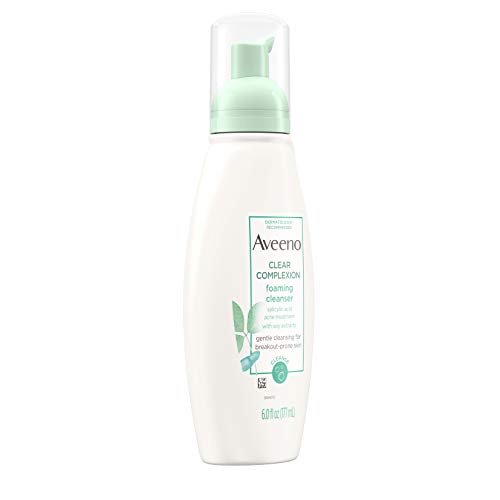 AVEENO CLEAR COMPLEXION FOAMING OIL-FREE FACIAL CLEANSER WITH SOY EXTRACT & 0.5% SALICYLIC ACID, ACNE TREATMENT FACE WASH FOR ACNE-PRONE SKIN, SULFATE-FREE & HYPOALLERGENIC, 6 FL. OZ