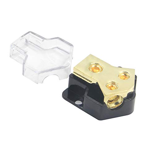 RKURCK 2 Way Power Distribution Block, 0/2/4 AWG Gauge in, 4/8/10 Gauge Out, Car Audio Stereo Amp Distribution Connecting Block for Audio Splitter (2Way) - Thumbnail 3