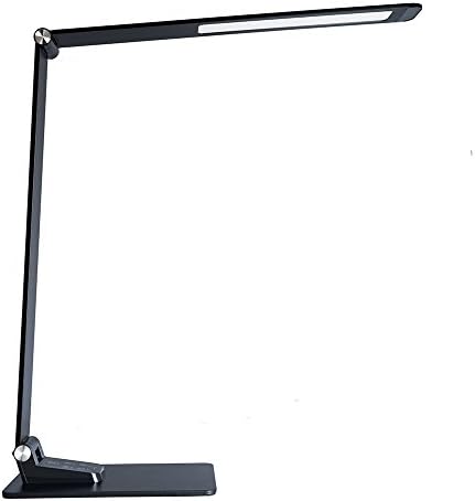 Eye-caring Metal LED Desk Lamps, Dimmable Office Table Lamp, Folding Study Light with Timer and USB Charging Port, 6 Brightness Levels 5 Color Modes, 12W, Black