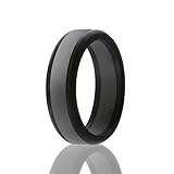 Silicone Wedding Ring For Men By SOLEED Rings (Power X Series), 8mm Safe and Sturdy Silicone Rubber Wedding Band, Black with Dark Grey, size 9