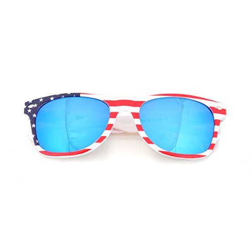 American USA Flag Retro 80's Sunglasses Classic America Patriotic Classic Sunglasses Eyewear by Shaderz Ice Blue
