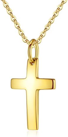 MgTree Simple Stainless Steel Polished Finish Cross Pendant Necklace for Women Men, 20-24" Chain,3 Color (Gold tone - 20 inches)