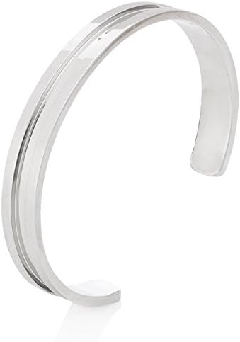 Premium Cuff Bracelet with Groove, No-Tarnish Stainless Steel Bangle with Gift Pouch, Silver Tone