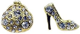 TdZ Party Fashion Metallic Golden Mix-&amp;-Match Crystal Shopping Purse &amp; Shoe Earrings