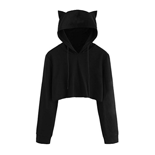 Big Promotion! FarJing Womens Cat Ear Long Sleeve Hoodie Sweatshirt Hooded Pullover Tops Blouse (M, Black) - Thumbnail 6