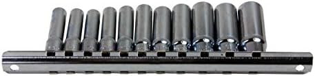US PRO B1216 11pc 1/4 DR 6 Point Deep SAE Imperial AF Sockets on Rail, Variety Pack