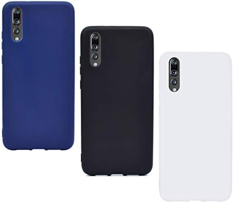 ChoosEU 3x Cases Covers for Samsung Galaxy A7 2018 Case Silicone Slim Gel Cute Pretty Matte Design Protective Soft Cover for Galaxy A7 2018 Shockproof Rubber Ultra Thin Bumper - Blue Black White