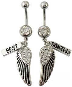 HYYIdealism Best friends wings navel ring medical needle steel umbilical nail buckle belly ring A PAIR