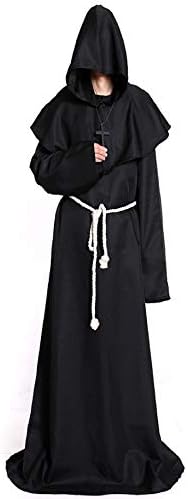 Halloween Costumes Medieval Priest Robes Monk Robe Hooded Cape Cloak for Wizard Sorcerer Pastor Outfit