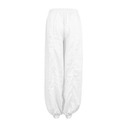 EINCcm Women Pants, Cotton Linen Elastic Waist Wide Leg Plain Pants Harem Pants Summer Comfortable Long Pants(White, L)