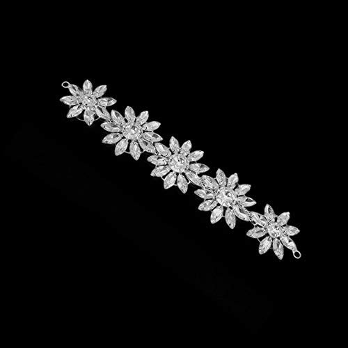 Weddecor 19cm x 4.5cm Silver Crystals Rhinestone Diamante Motif Sewing Applique Patch for Wedding Bridal Embellishment, Casual or Formal Wear Design Fashion Accessory