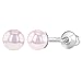 925 Sterling Silver Classic 4mm Pink Simulated Pearl Toddler Earrings - Perfect Baby Girl Earrings Best Gift for Birthdays, Baptisms, Holidays or Any Special Occasion