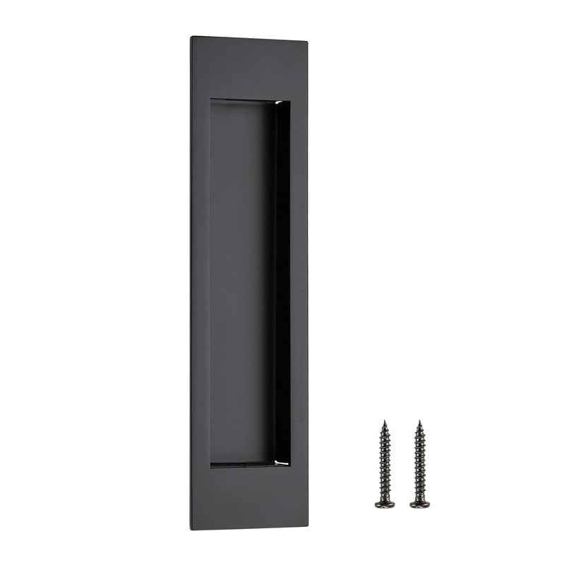 Photo 1 of Ravinte 1 Pack Black Sliding Closet Door Handles Black Flush Pulls 8 inch Length Recessed Finger Pulls for Sliding Barn Door Sqaure Cabinet Pulls Stainless Steel