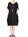 Mordenmiss Women's Cotton Linen Dresses Plus Size Summer Roll-up Sleeve Baggy Sundress with Pockets 2XL Black